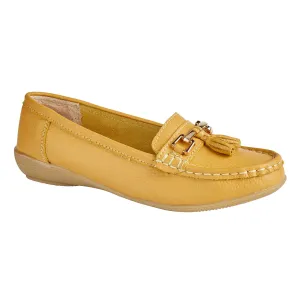 Jo & Joe Nautical Women's Leather Slip On Moccasin Mustard