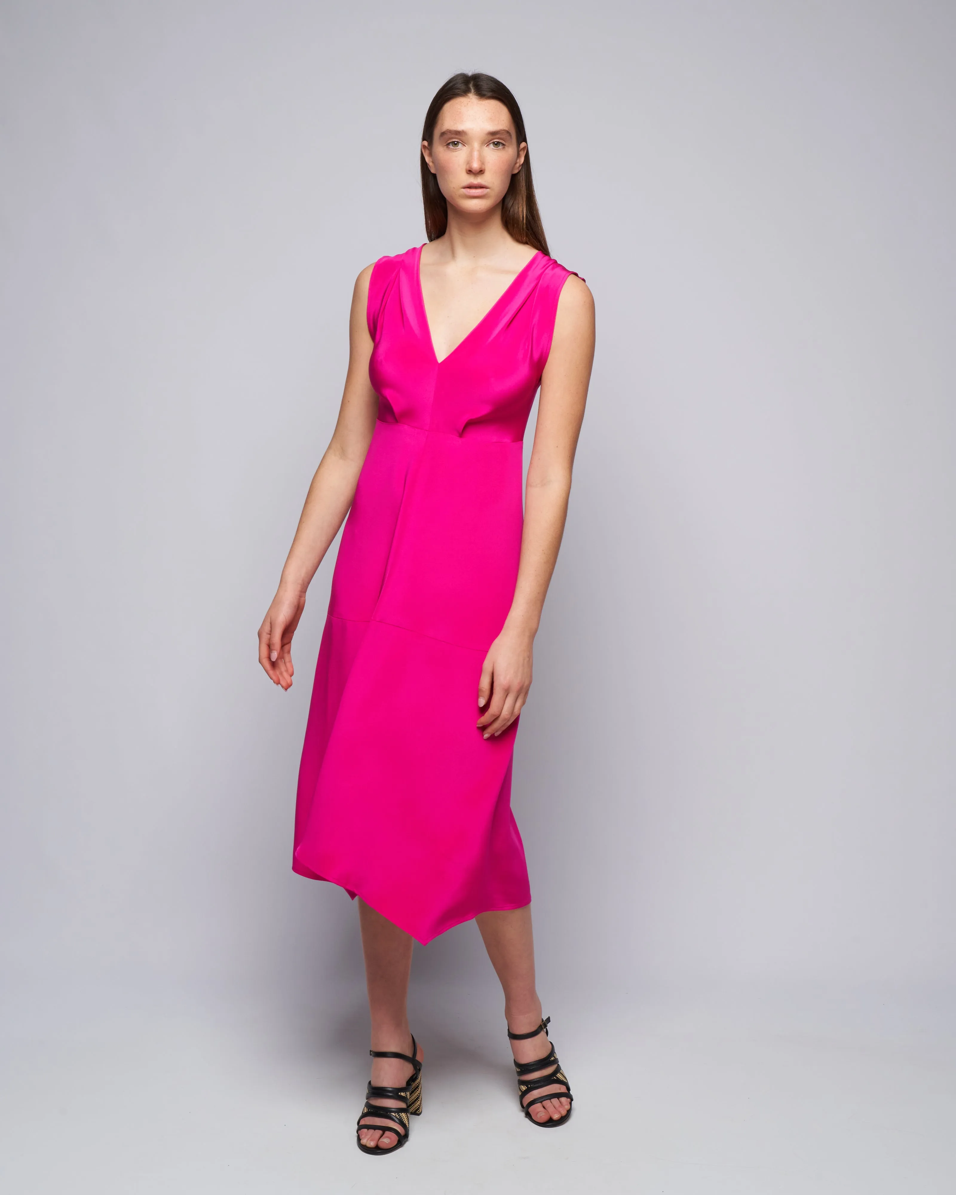 joi dress- silk crepe - magenta