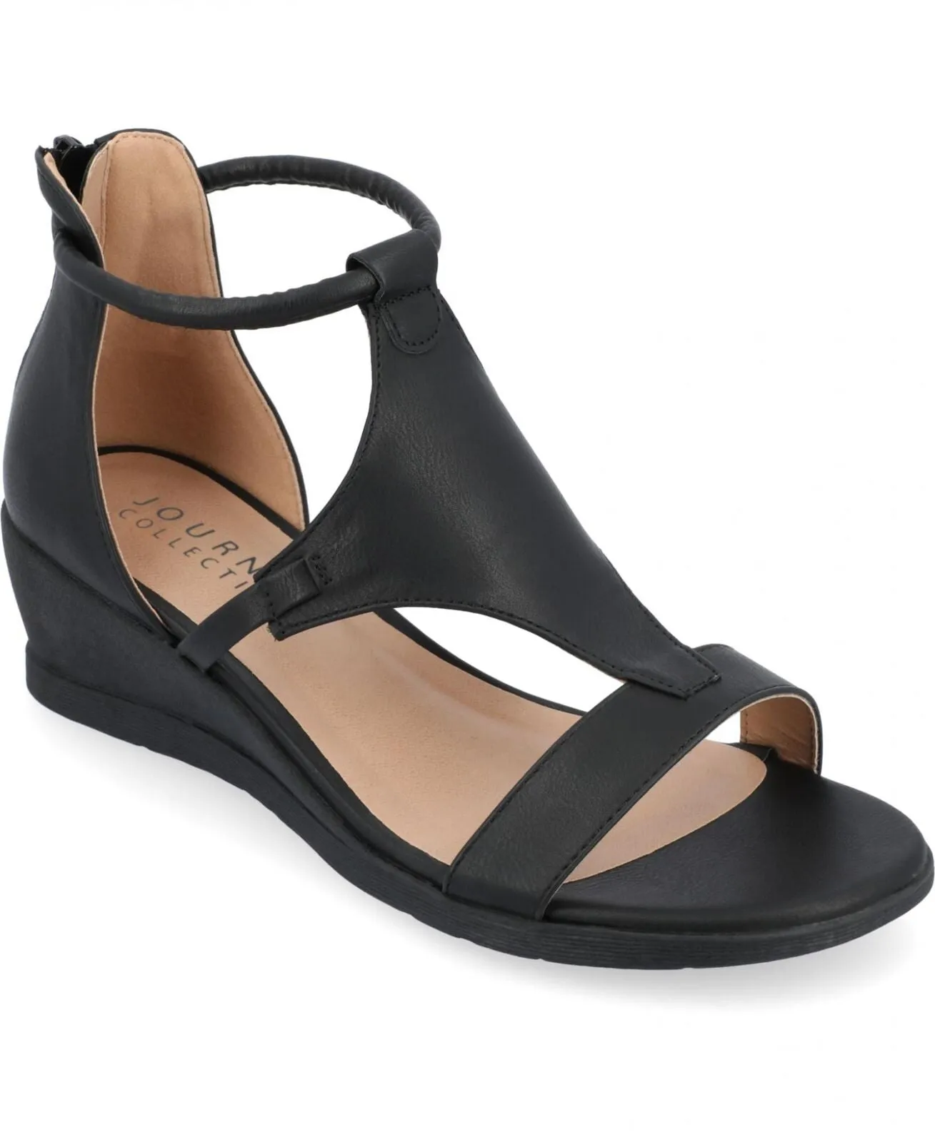 Journee Collection Women's Trayle Wedge Sandals TRAYLE-WEDGE-SANDAL Black 10M