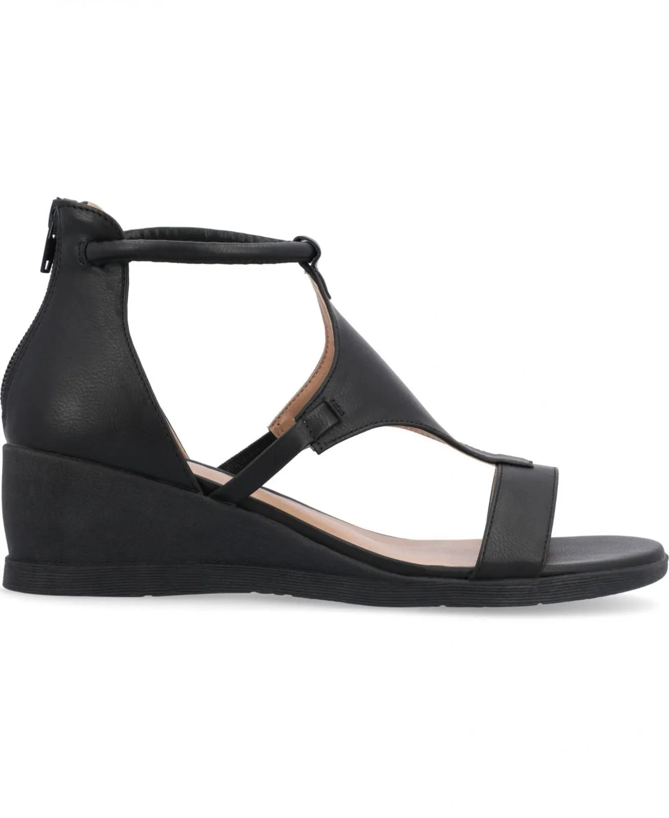 Journee Collection Women's Trayle Wedge Sandals TRAYLE-WEDGE-SANDAL Black 10M