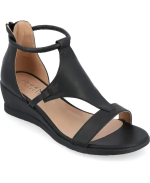 Journee Collection Women's Trayle Wedge Sandals TRAYLE-WEDGE-SANDAL Black 10M