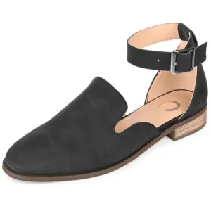 Journee Womens Loreta Buckle Square Toe Loafer Flats Black
