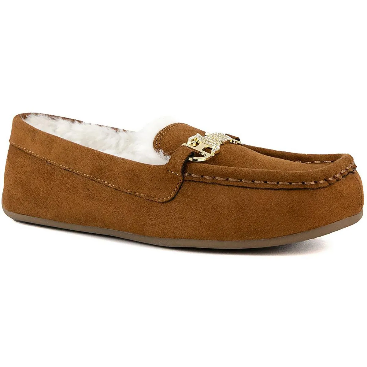 Juicy Couture Womens Intoit Faux Fur Lined Glitter Moccasin Slippers