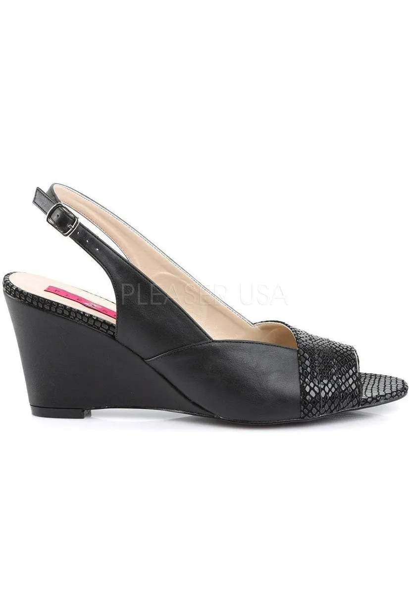 KIMBERLY-01SP Wedge | Black Faux Leather