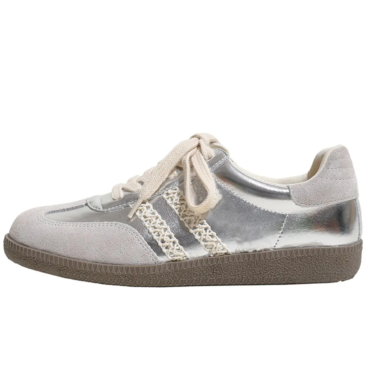 Lace Up PU Leather Round Toe Flats Sneakers