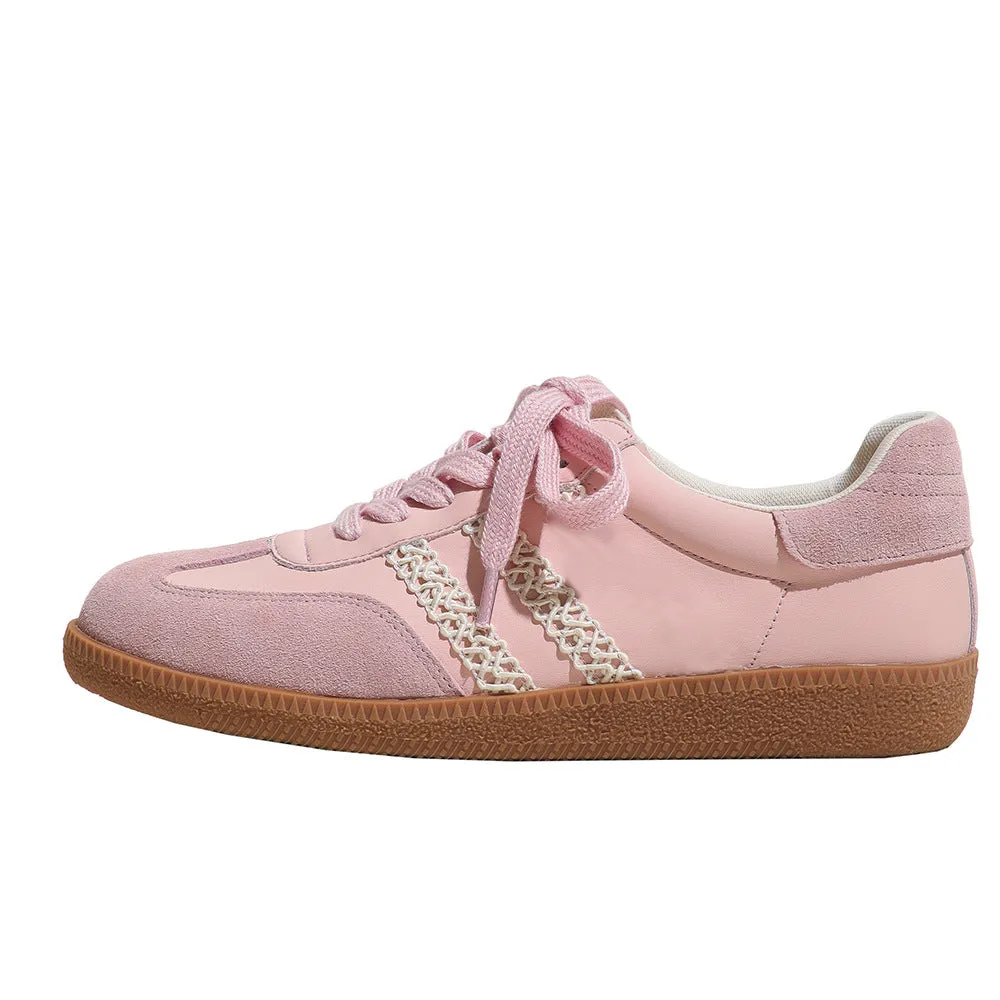 Lace Up PU Leather Round Toe Flats Sneakers