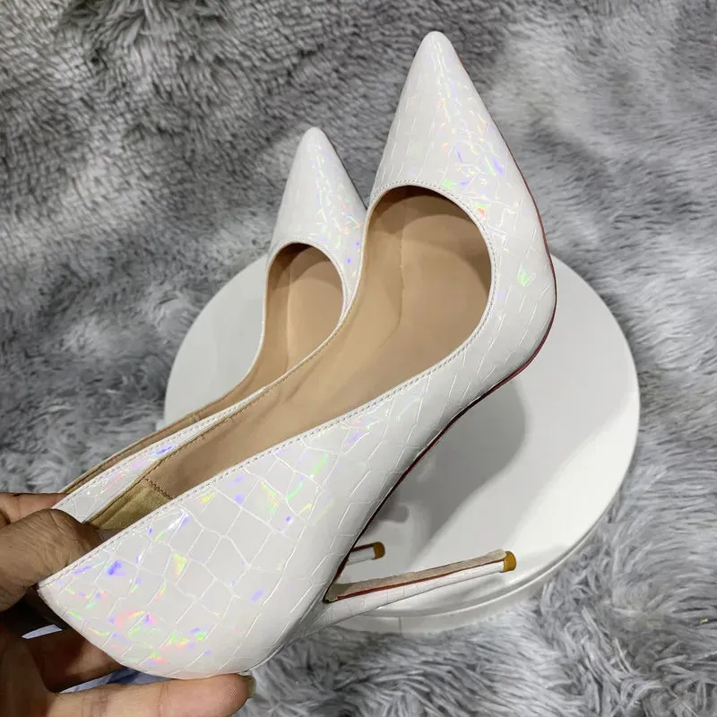 laser black Sexy Stone Pattern Green Thin High Heels