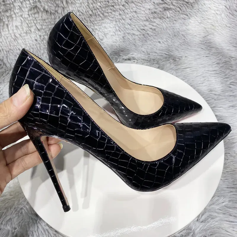 laser black Sexy Stone Pattern Green Thin High Heels