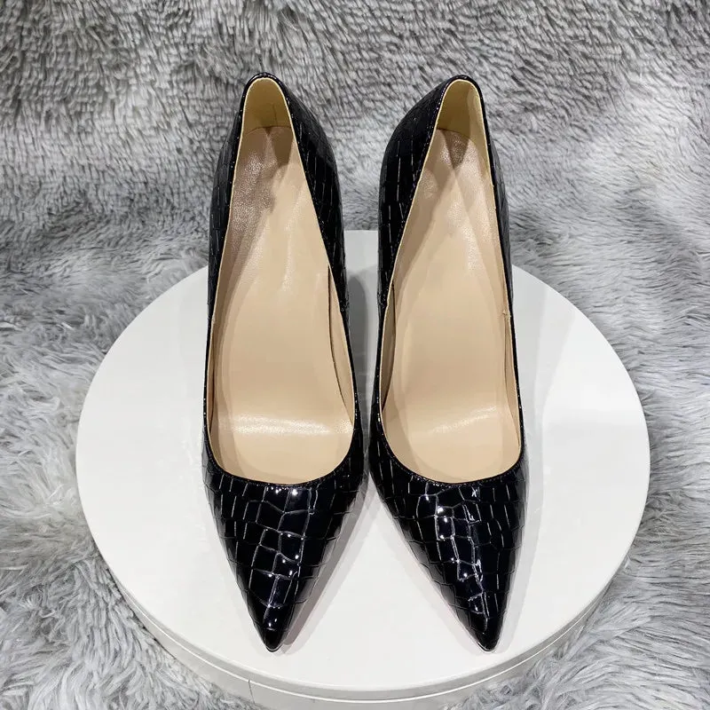 laser black Sexy Stone Pattern Green Thin High Heels