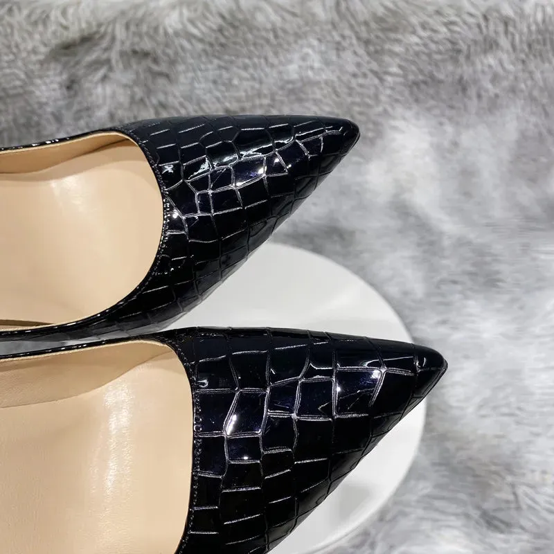 laser black Sexy Stone Pattern Green Thin High Heels