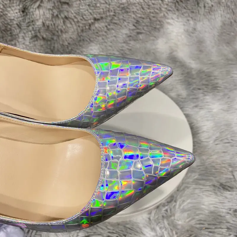 laser black Sexy Stone Pattern Green Thin High Heels
