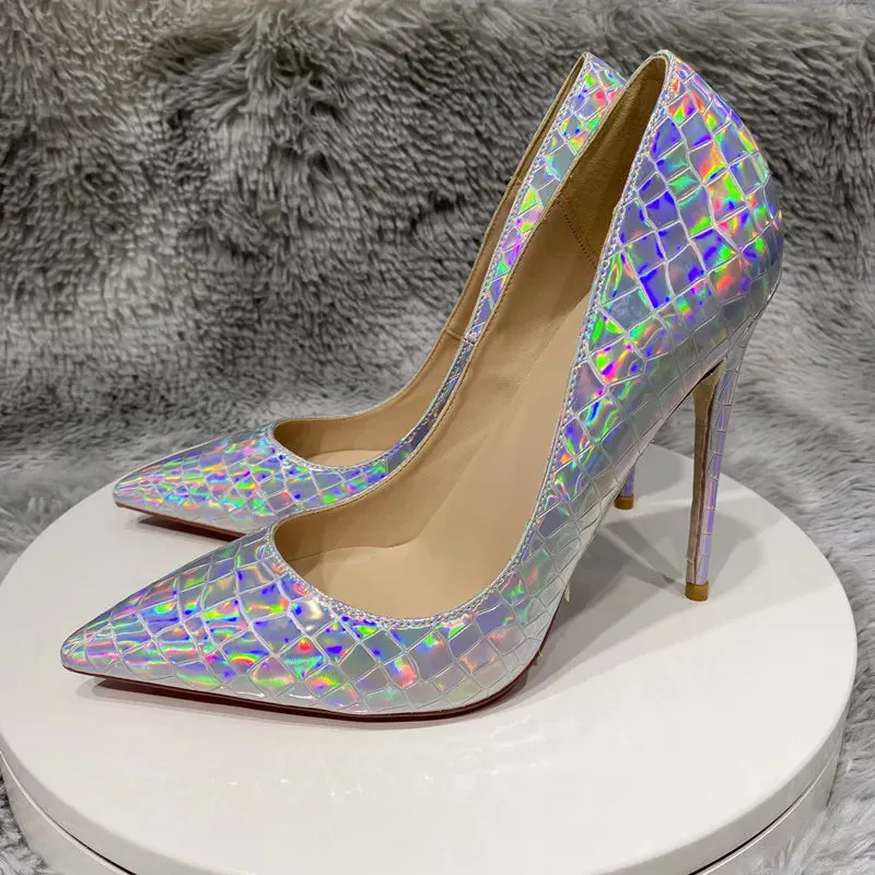 laser black Sexy Stone Pattern Green Thin High Heels