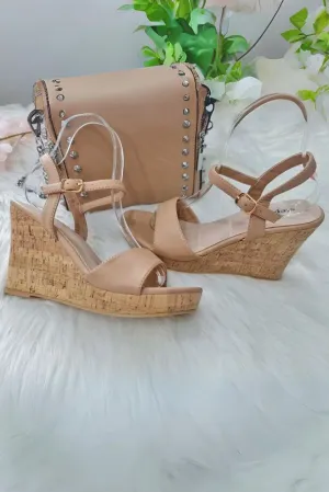 Leather Ankle Buckle Croc Effect Wedge Heel Sandal