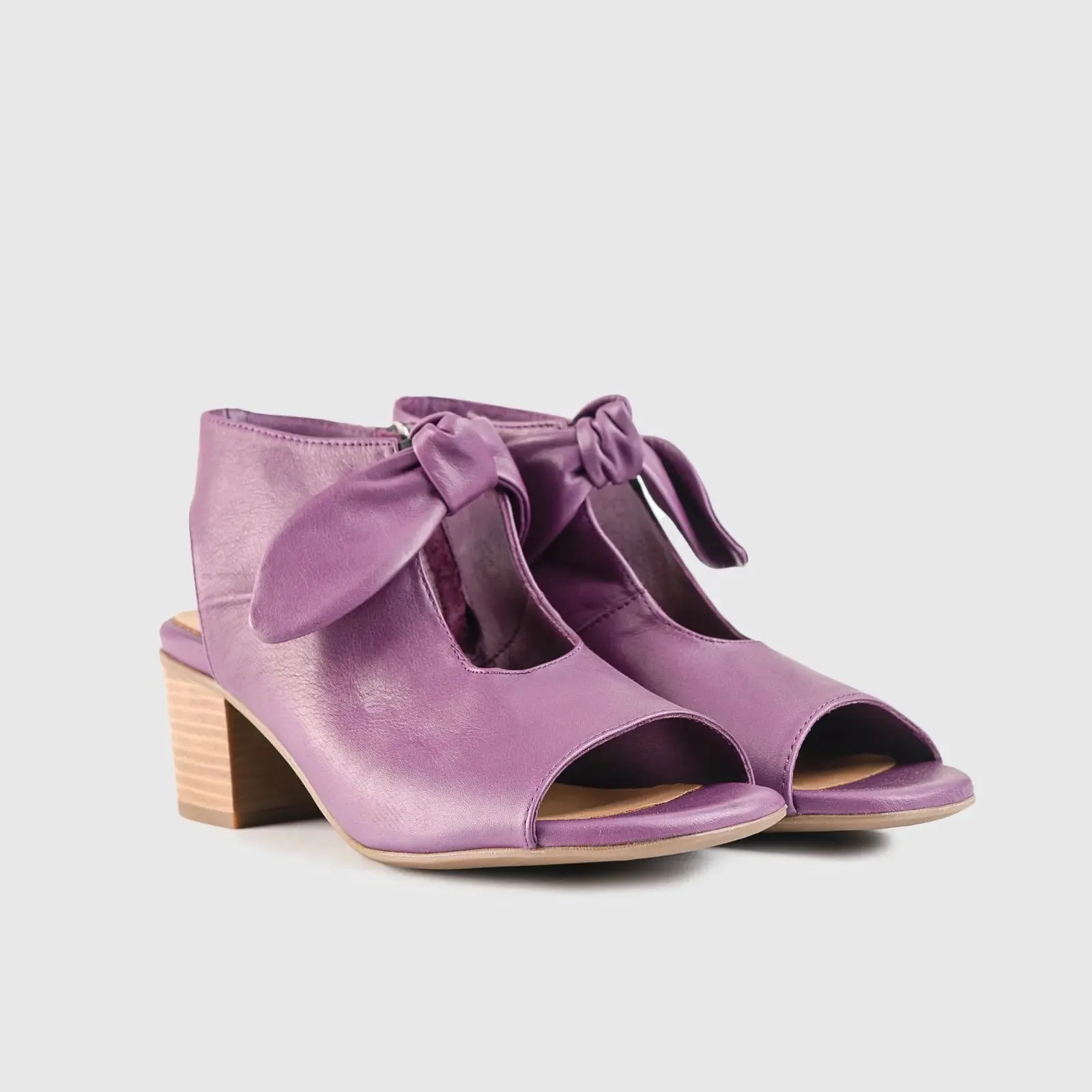 Leather Comfort Block Heel Sandal Purple 8430