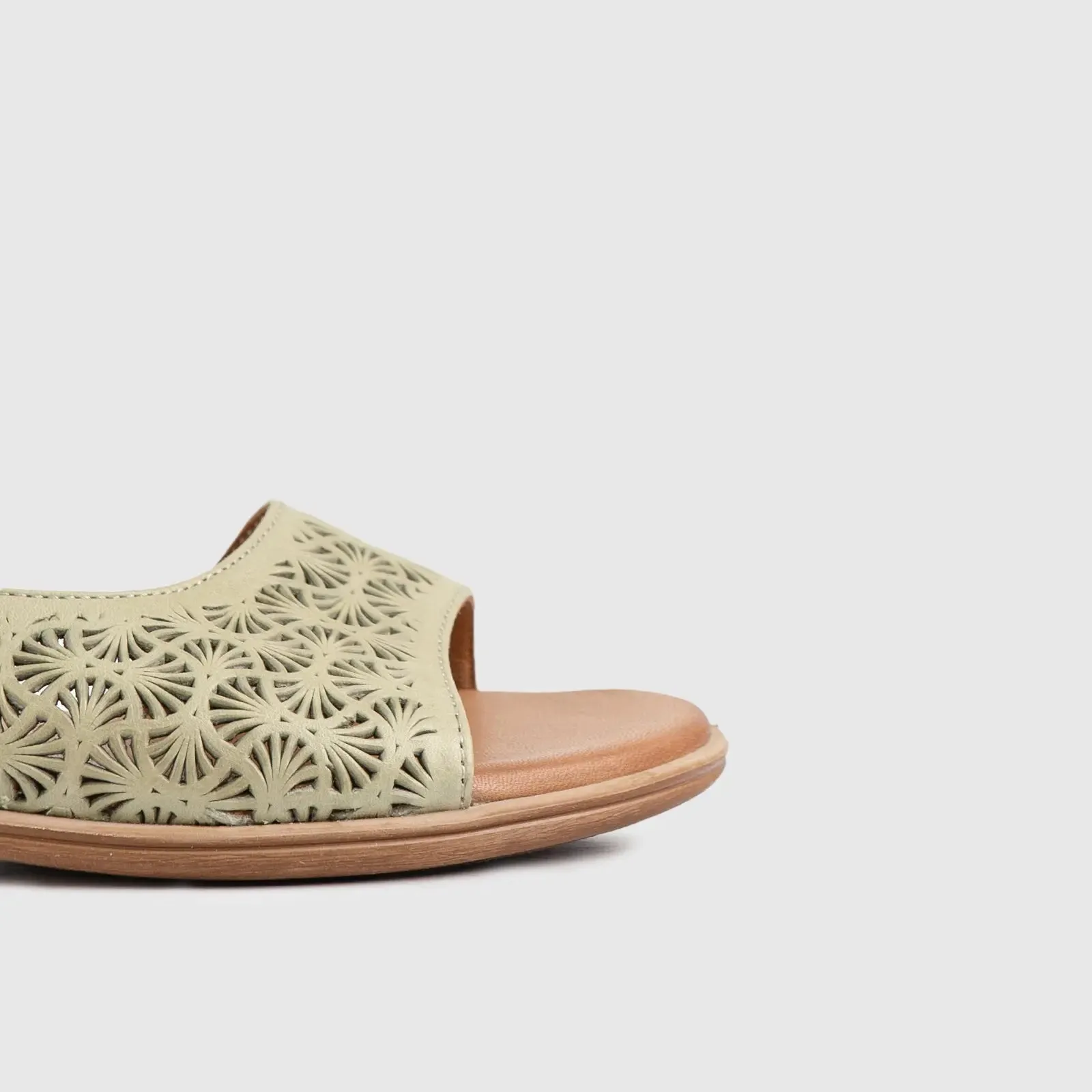 Leather Flat Comfort Sandals Green 8624