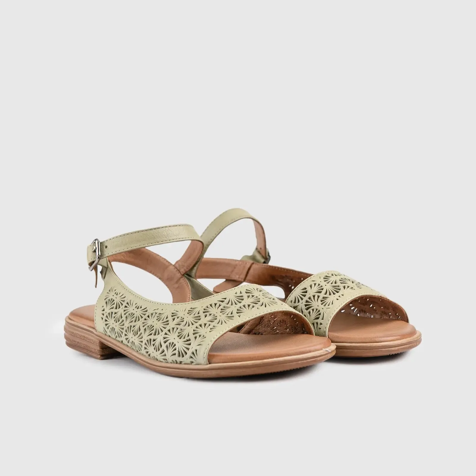 Leather Flat Comfort Sandals Green 8624