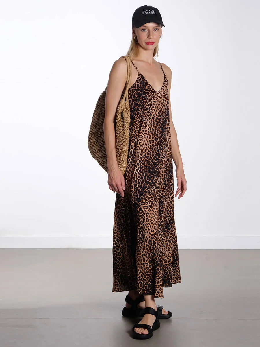 Leopard Strap Dress - Brown