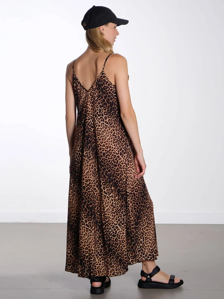 Leopard Strap Dress - Brown