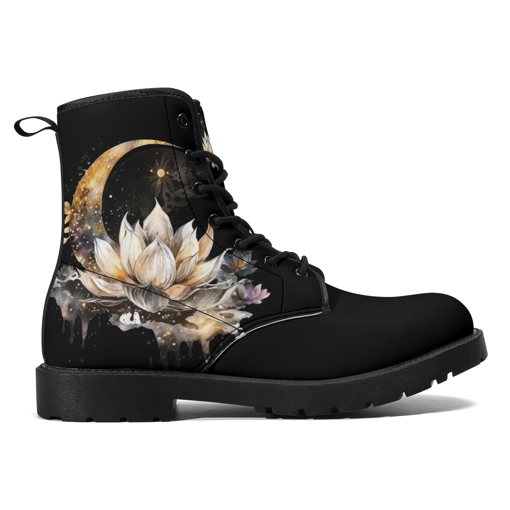 Lotus Moon Womens Vegan Boots Witchy