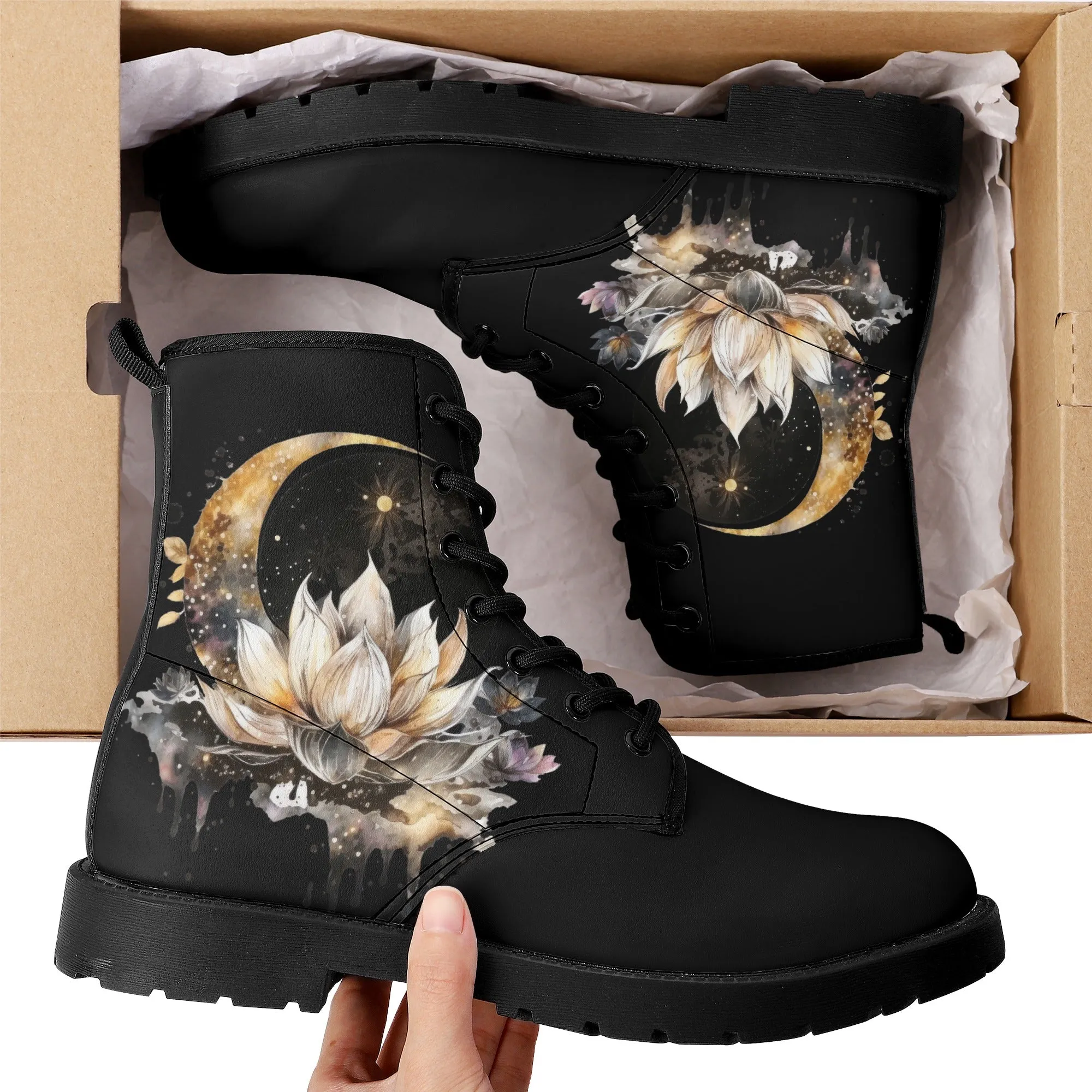 Lotus Moon Womens Vegan Boots Witchy