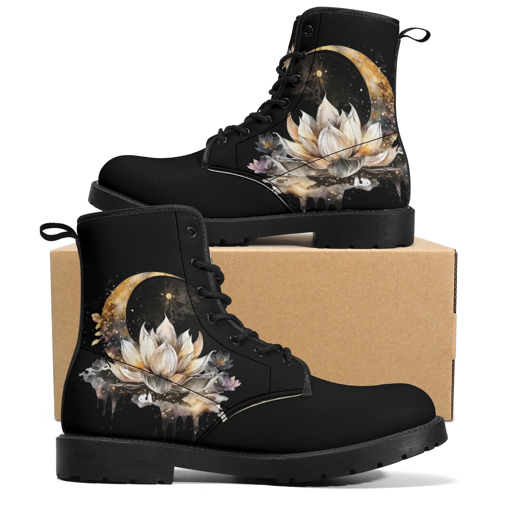Lotus Moon Womens Vegan Boots Witchy