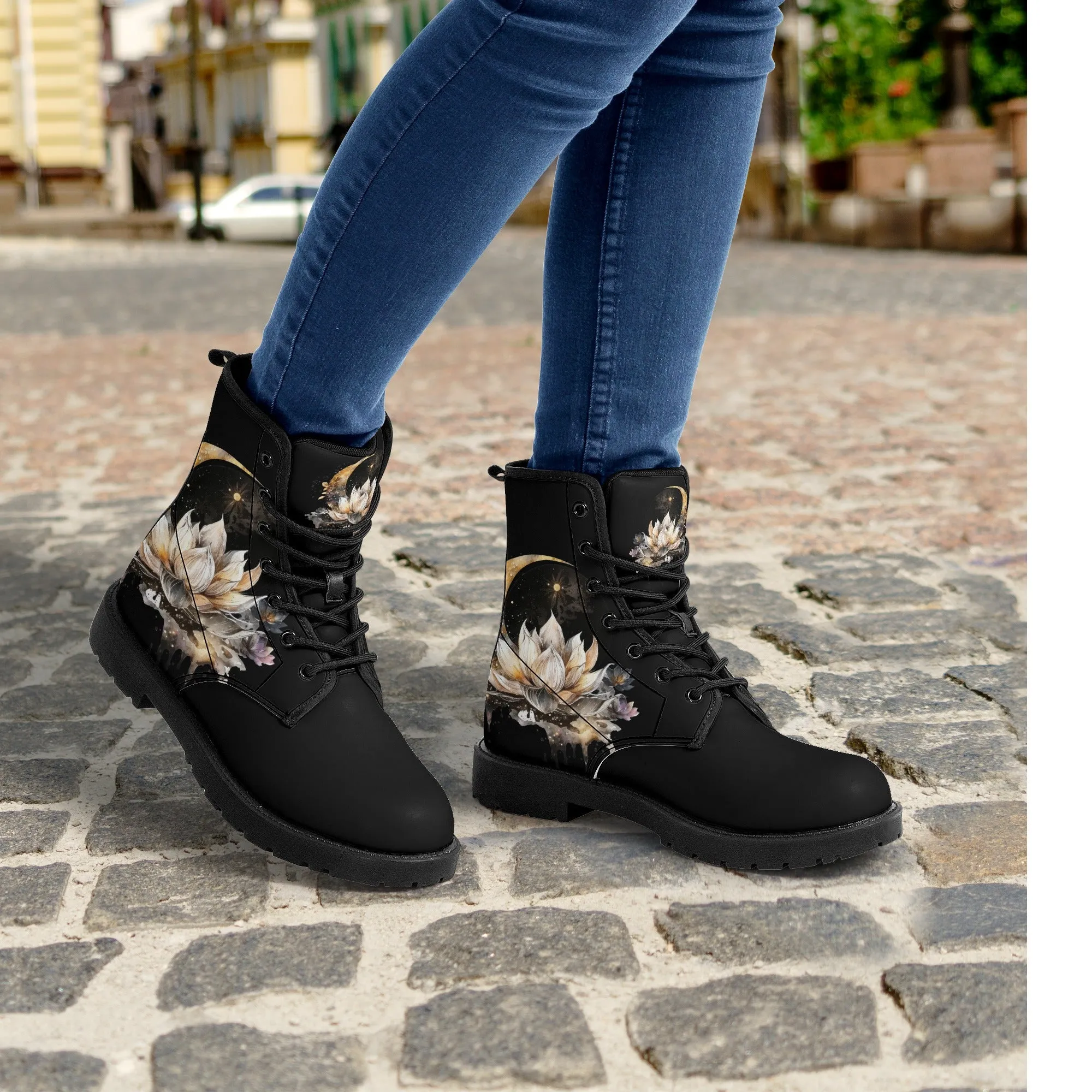 Lotus Moon Womens Vegan Boots Witchy