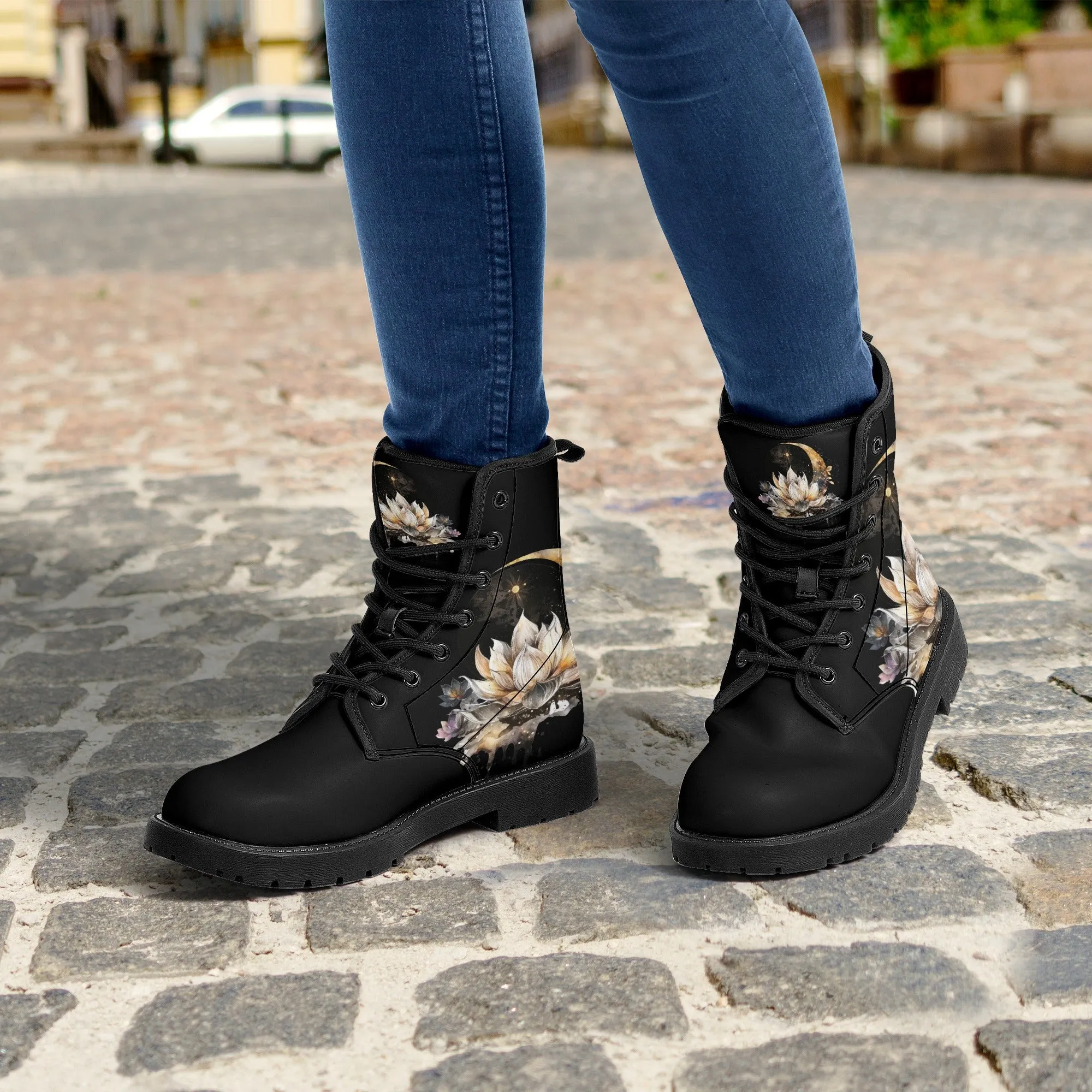 Lotus Moon Womens Vegan Boots Witchy
