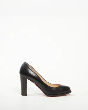 Louboutin Black Leather Block Heel Pumps - 40