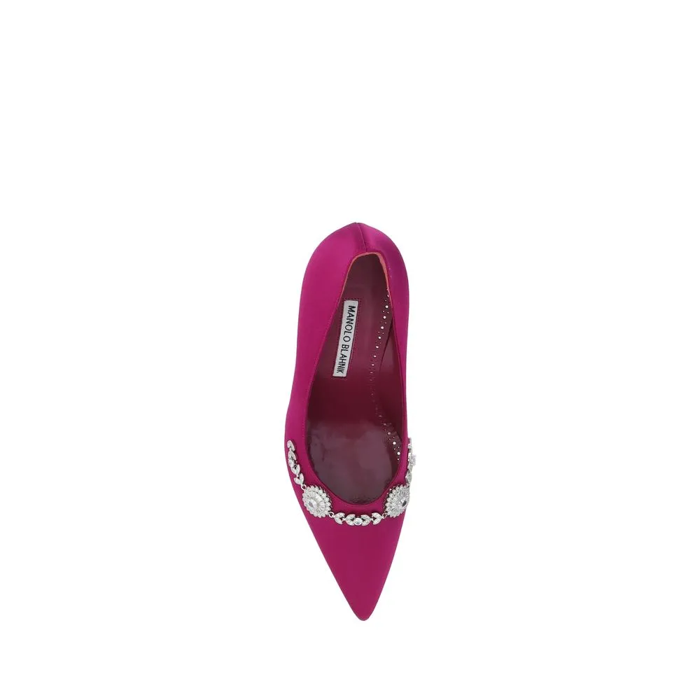 Manolo Blahnik Lamik Women Pink Pumps Silk Embellished Stiletto High Heels Shoes