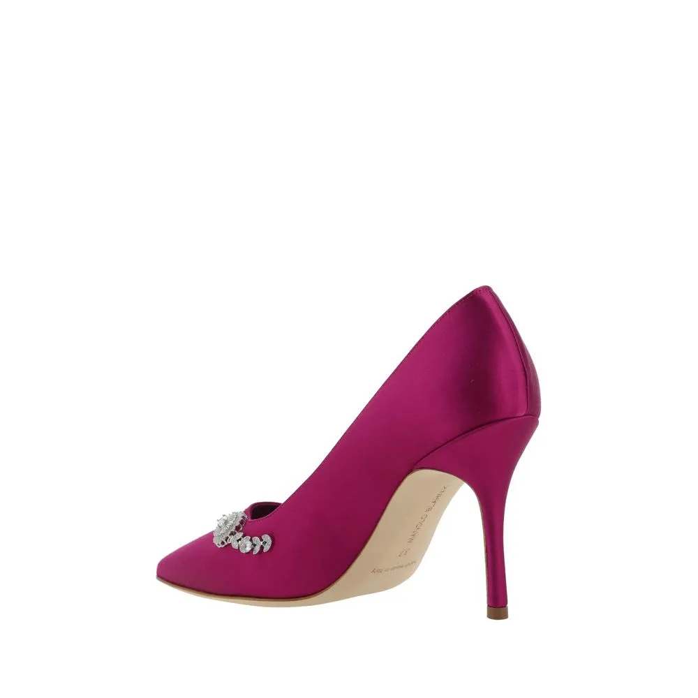 Manolo Blahnik Lamik Women Pink Pumps Silk Embellished Stiletto High Heels Shoes
