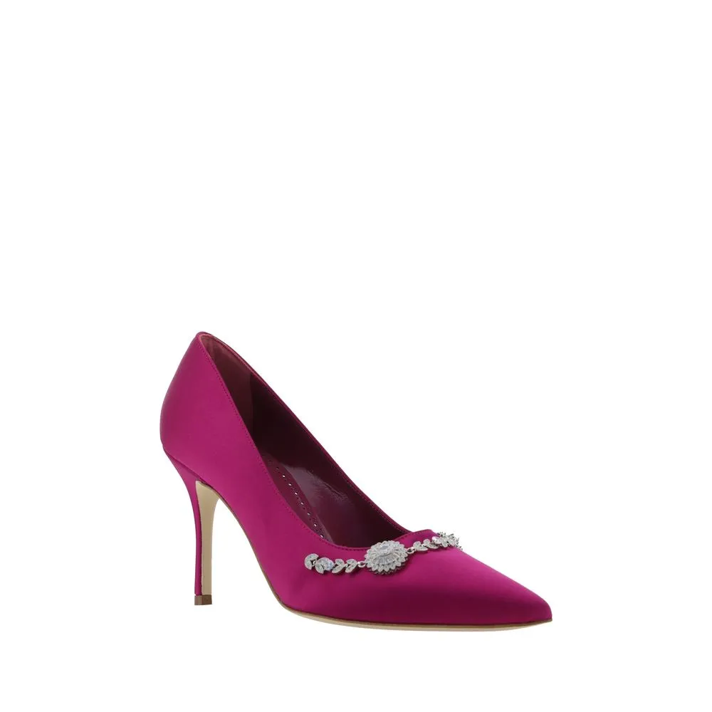 Manolo Blahnik Lamik Women Pink Pumps Silk Embellished Stiletto High Heels Shoes