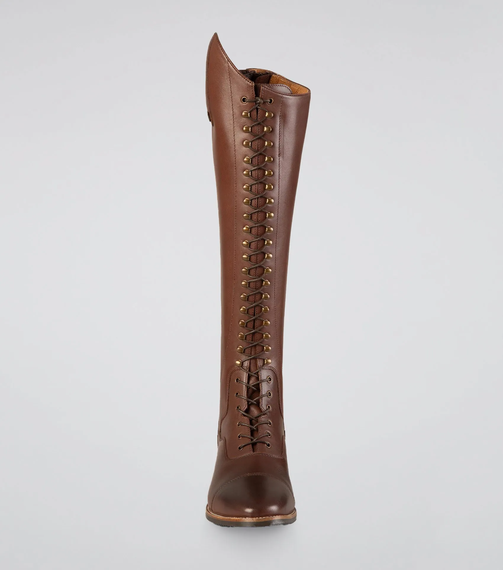 Maurizia Ladies Lace Front Tall Leather Riding Boots Brown (Wide Calf)