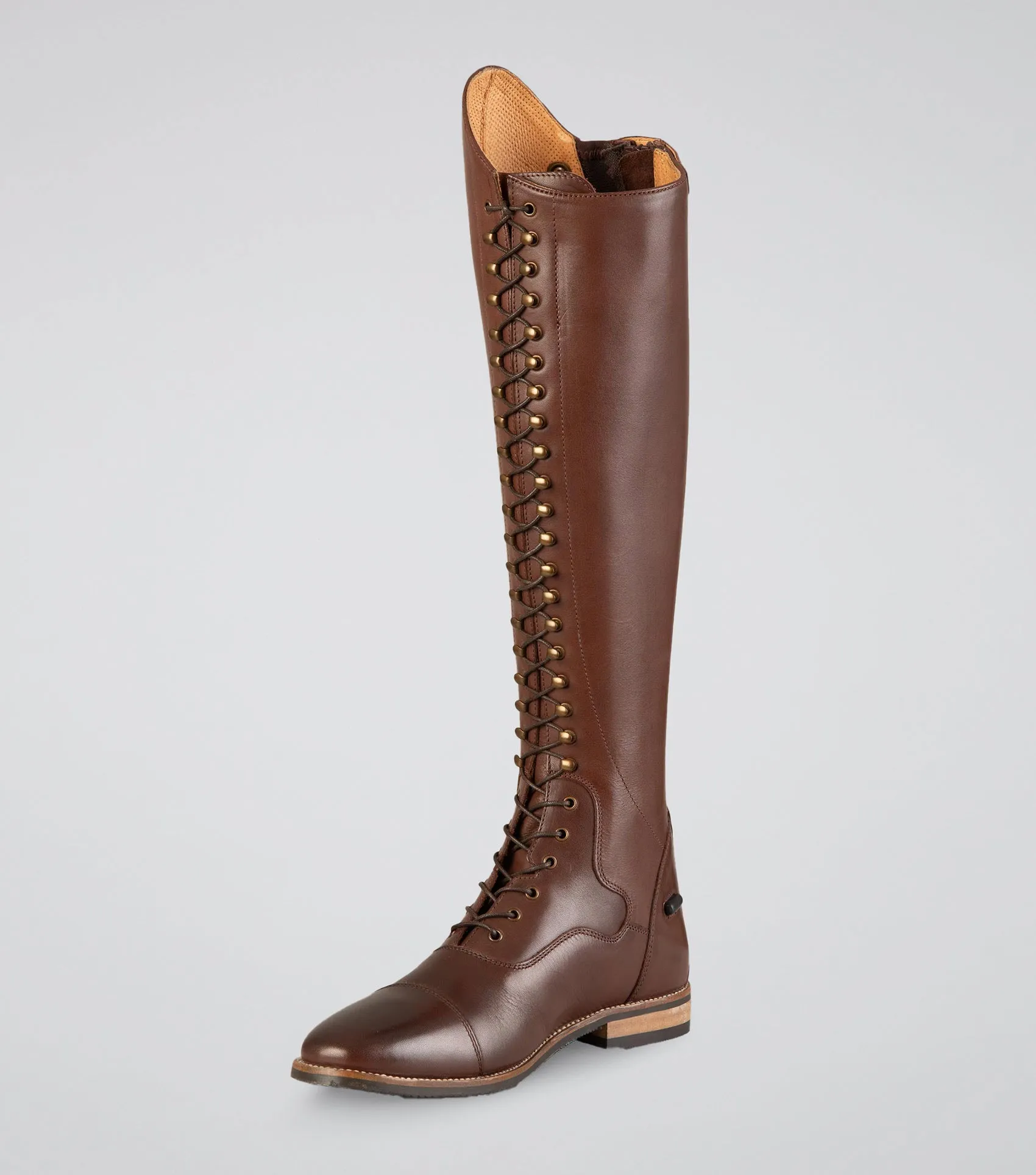 Maurizia Ladies Lace Front Tall Leather Riding Boots Brown (Wide Calf)
