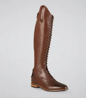 Maurizia Ladies Lace Front Tall Leather Riding Boots Brown (Wide Calf)