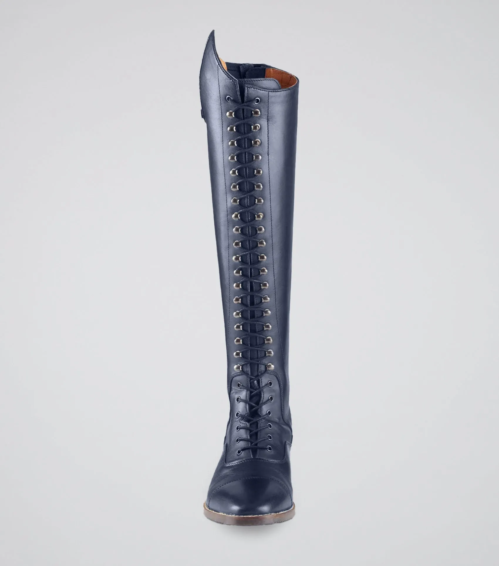Maurizia Ladies Lace Front Tall Leather Riding Boots Navy (Regular Calf)