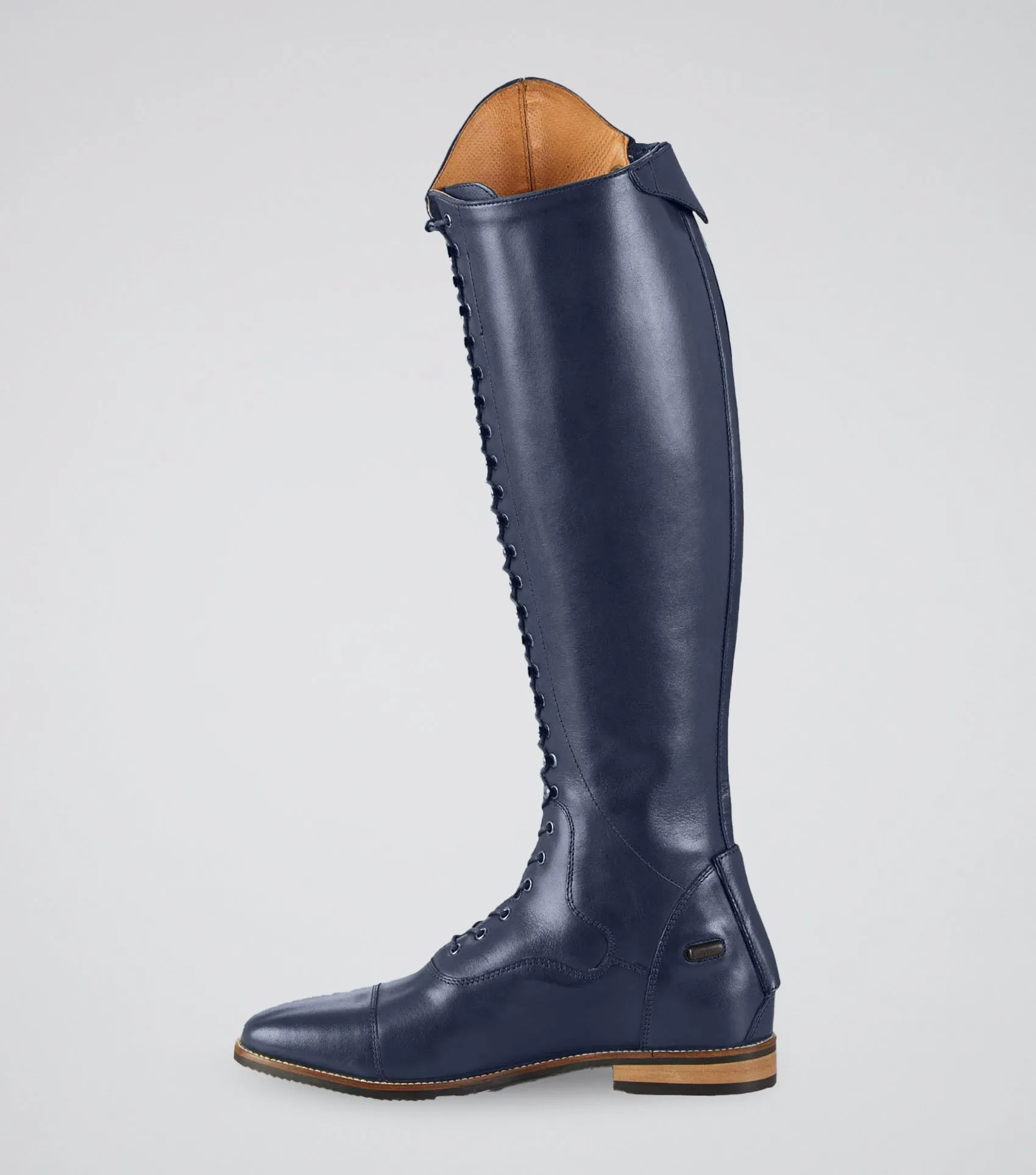 Maurizia Ladies Lace Front Tall Leather Riding Boots Navy (Regular Calf)