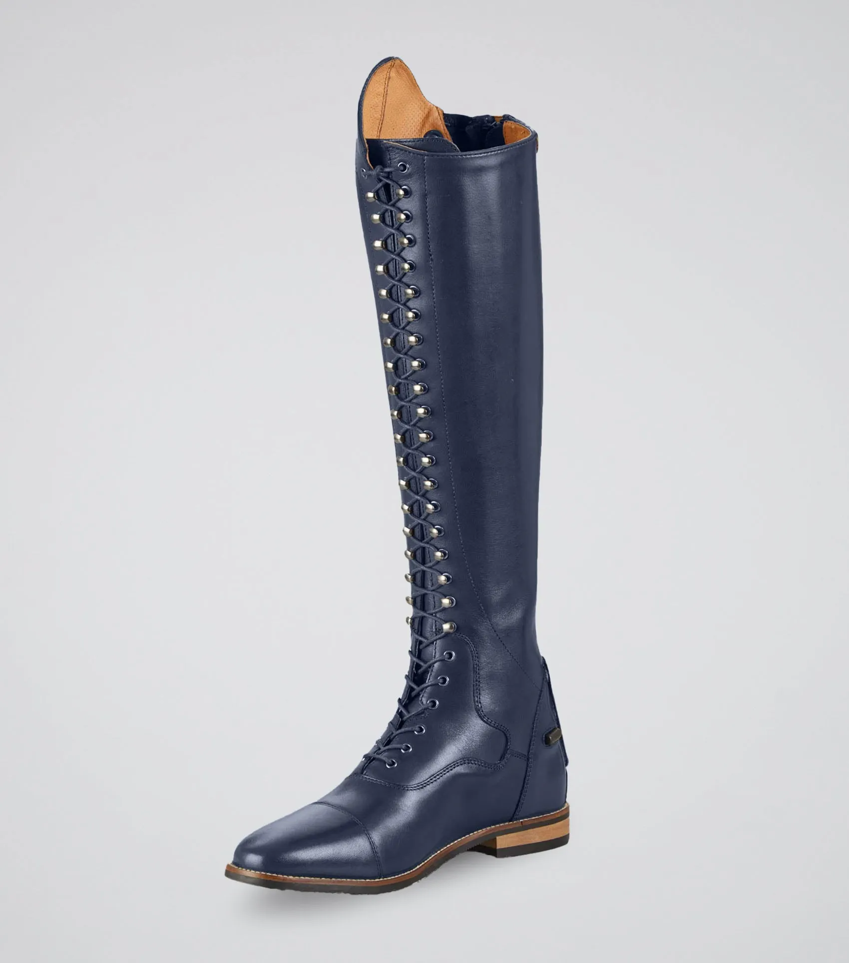 Maurizia Ladies Lace Front Tall Leather Riding Boots Navy (Regular Calf)