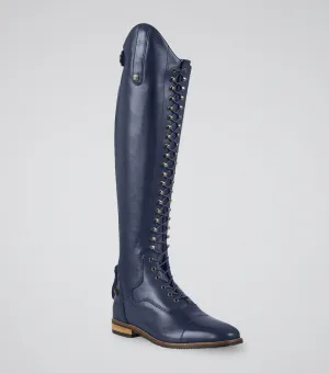 Maurizia Ladies Lace Front Tall Leather Riding Boots Navy (Regular Calf)
