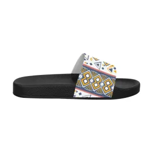 Mens Slide Sandals - White Paisley Print