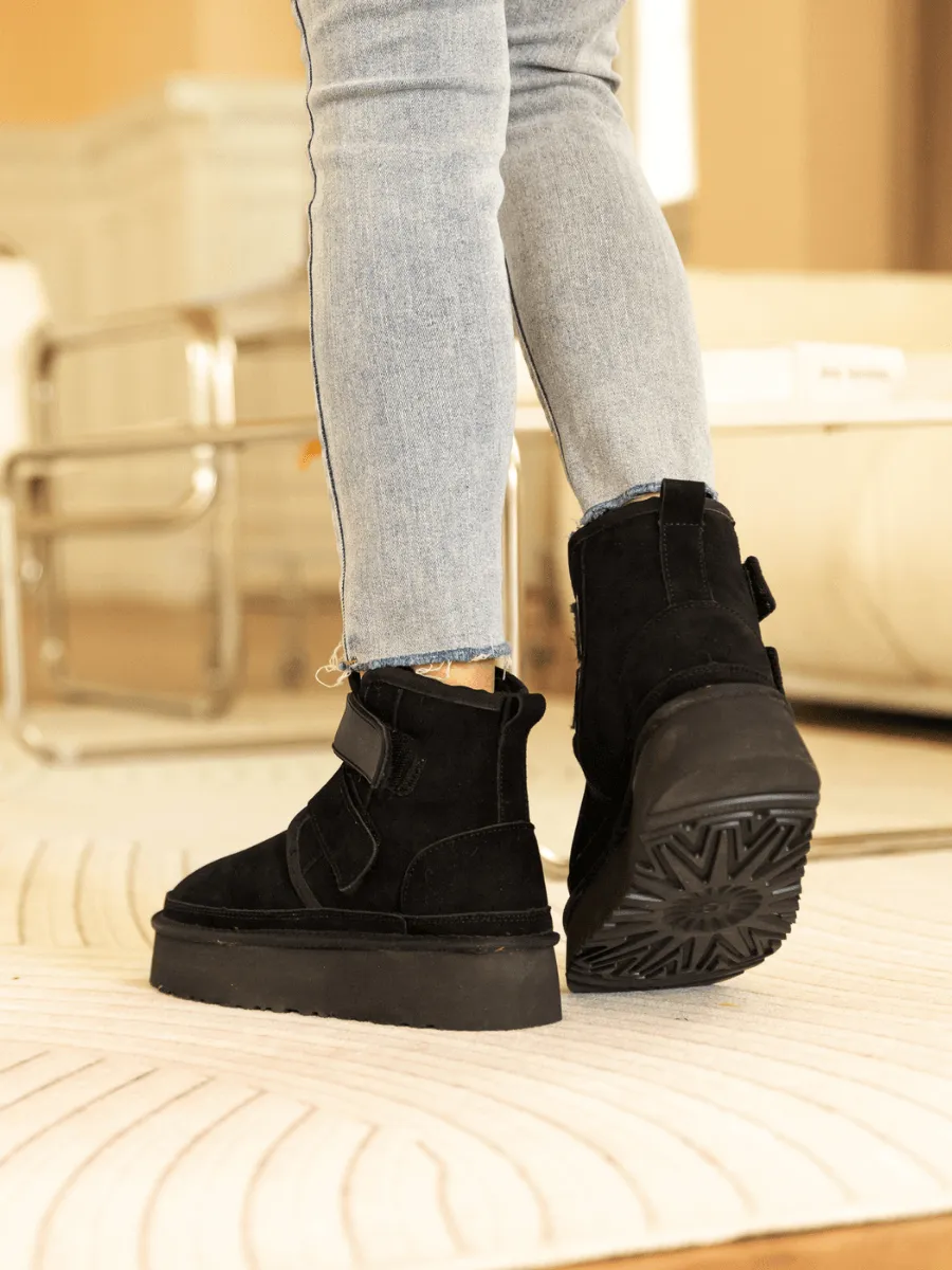 Montford Wool Lined Buckle Up Platform Boots " Black