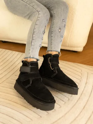 Montford Wool Lined Buckle Up Platform Boots " Black