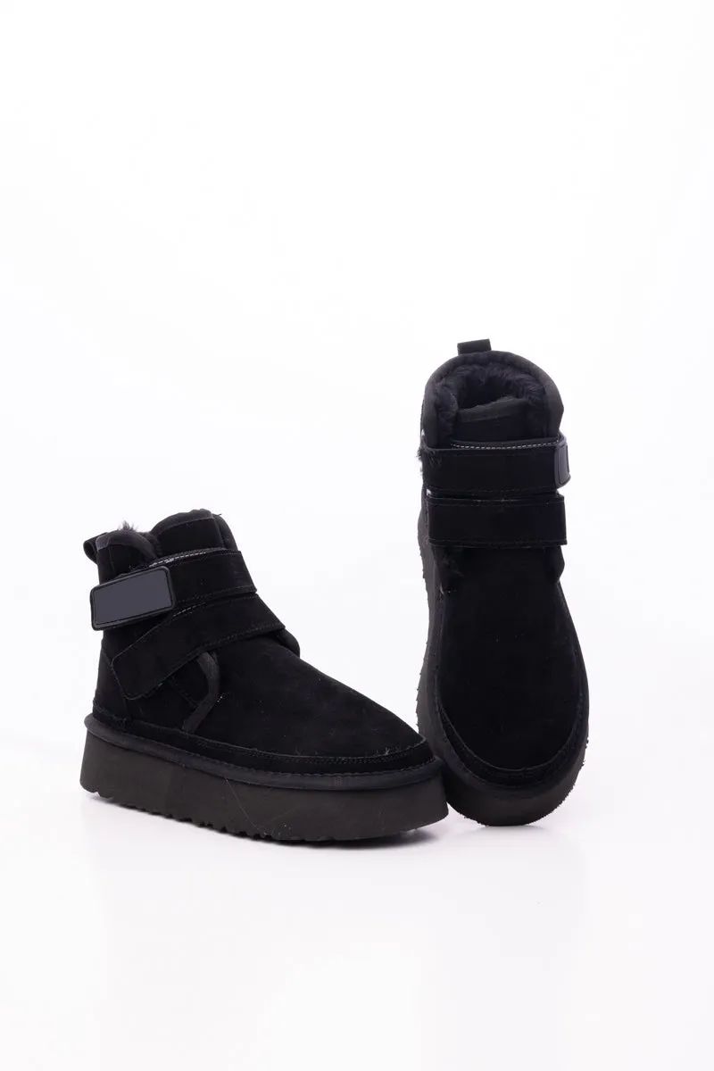 Montford Wool Lined Buckle Up Platform Boots " Black
