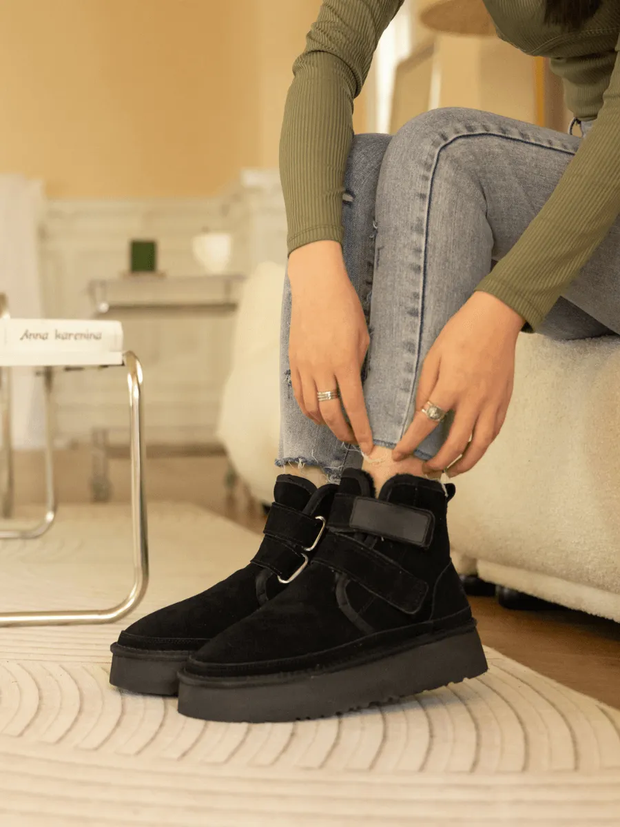 Montford Wool Lined Buckle Up Platform Boots " Black