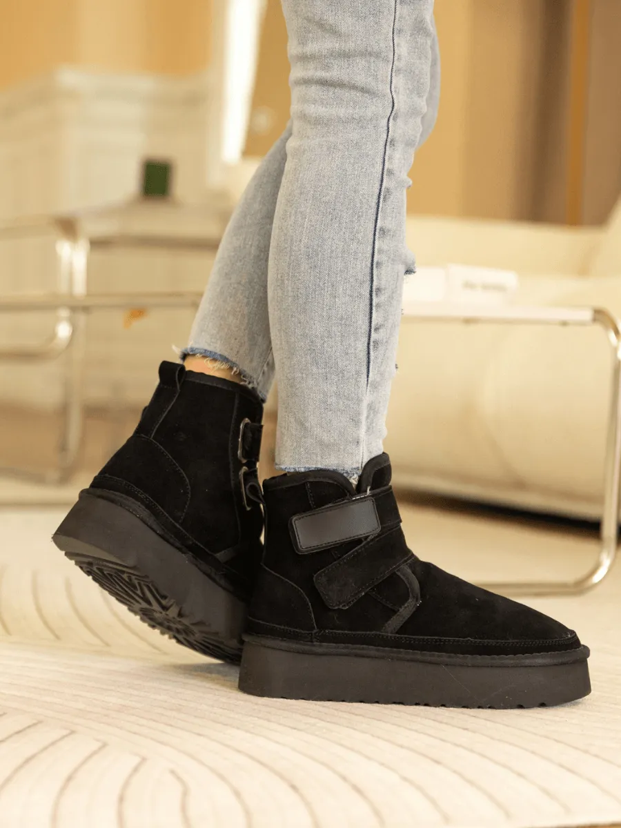 Montford Wool Lined Buckle Up Platform Boots " Black