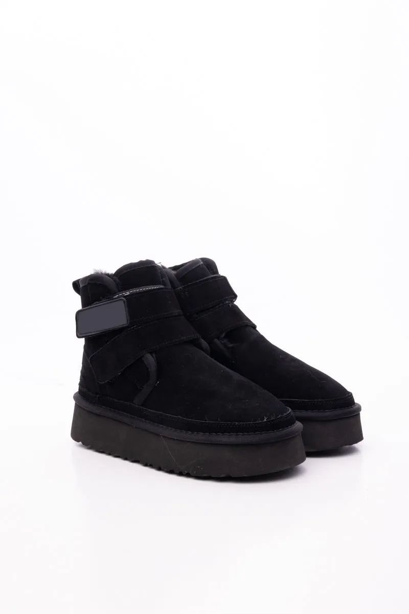 Montford Wool Lined Buckle Up Platform Boots " Black