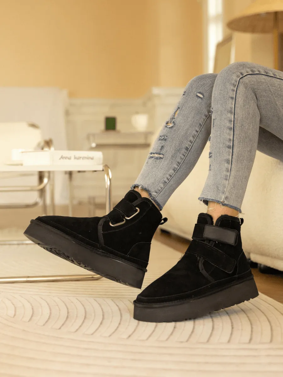 Montford Wool Lined Buckle Up Platform Boots " Black
