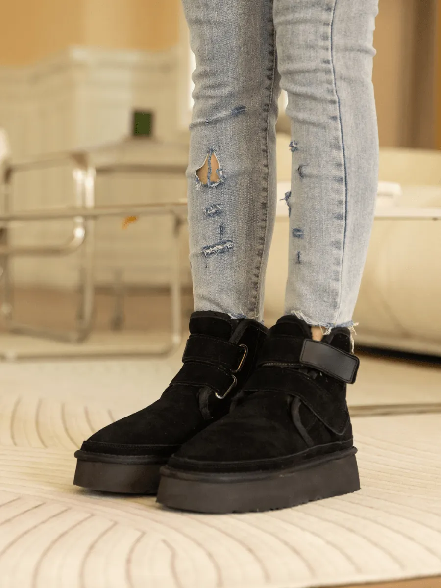 Montford Wool Lined Buckle Up Platform Boots " Black