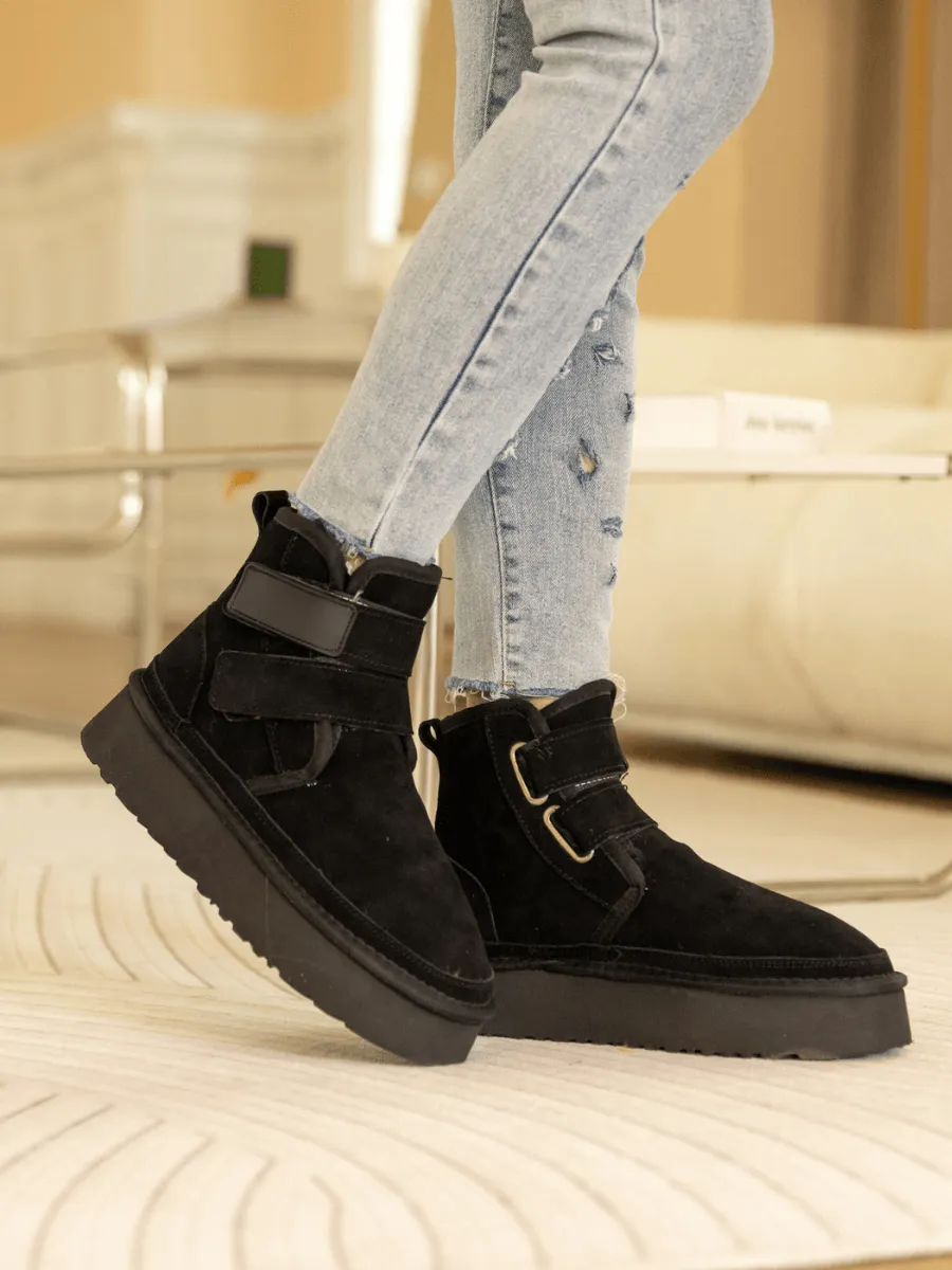 Montford Wool Lined Buckle Up Platform Boots " Black
