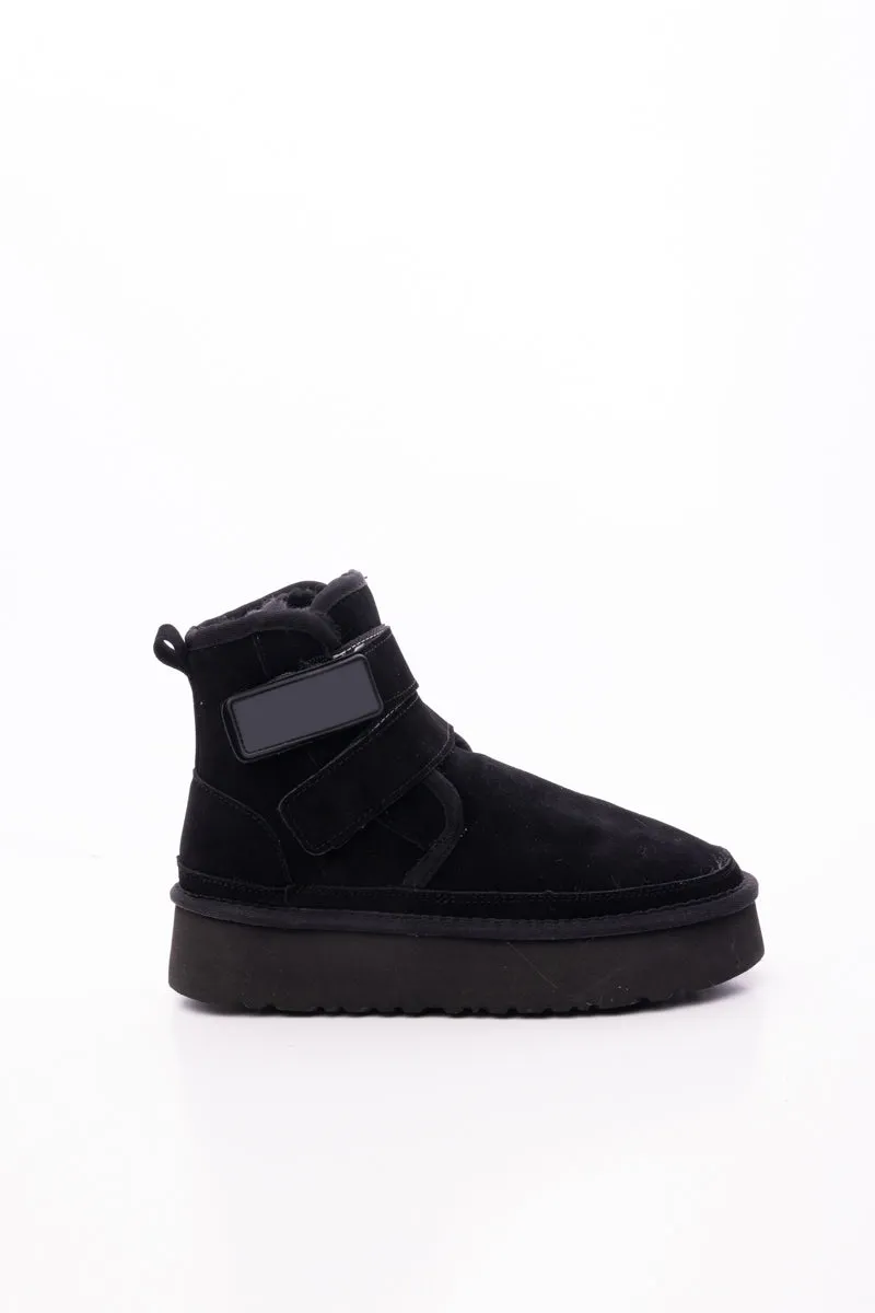 Montford Wool Lined Buckle Up Platform Boots " Black