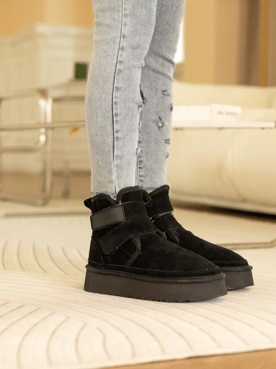 Montford Wool Lined Buckle Up Platform Boots " Black